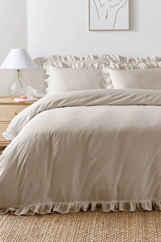 Appletree 'Cassia Frill' 100% Cotton Relaxed Look Duvet Cover Set in Natural Size: Double Natural Unisex Double