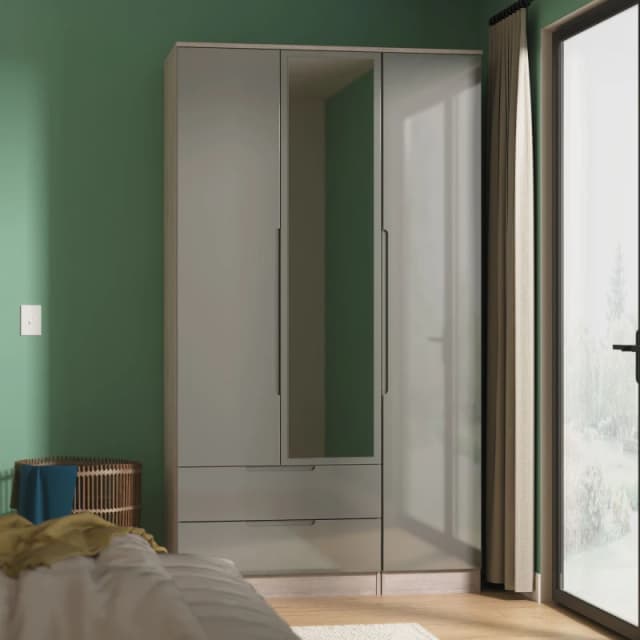 Ready Assembled 2 U Lucca Triple Mirror Wardrobe with 2 Drawers (Ready Assembled) in Grey Grey Unisex
