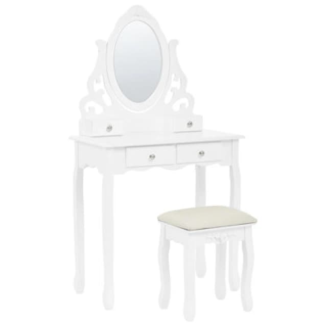 Beliani Dressing Table With Mirror And Stool Amour White