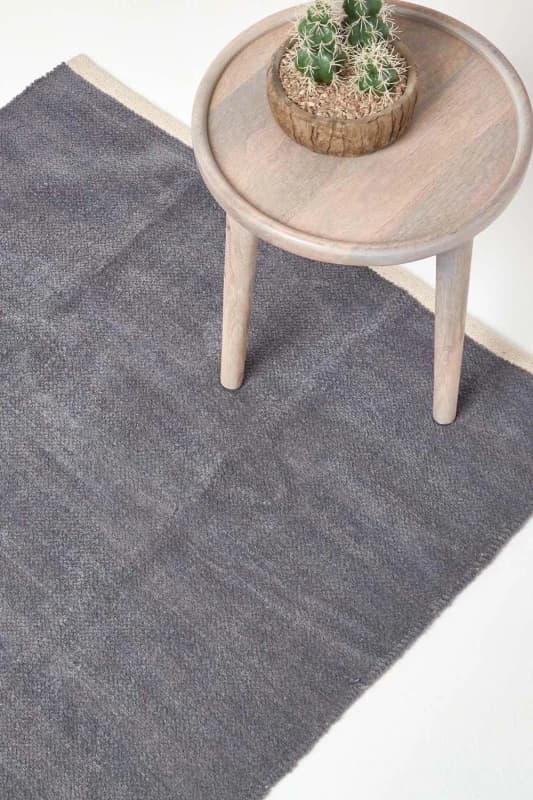 Homescapes Dark Grey 100% Cotton Plain Chenille Rug With Natural Trim, 110 X 170 Cm