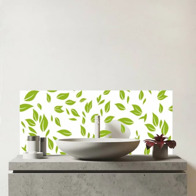 Warren Reed - Designer Green Leaves Glass Bathroom Splashback Green Unisex