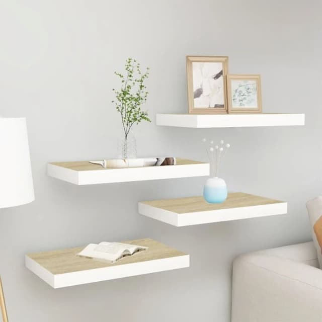 VIDAXL Vidaxl - Floating Wall Shelves 4 pcs Oak and White 40x23x3.8cm mdf 8720286416730