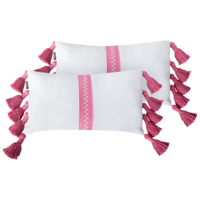 Beliani Set Of 2 Decorative Cushions Lovely Cotton 30 X 50 Cm White Pink