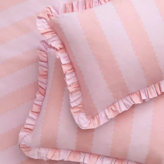 Wylder Birdie Stripe Ruffle Pillowcase Pair in Raspberry Size: Standard Pillow Case Raspberry Unisex Standard Pillow Case
