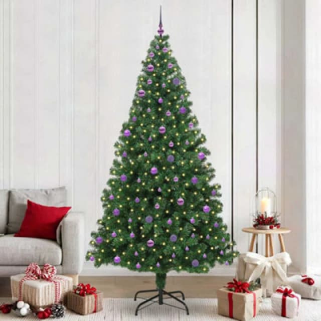 vidaXL Artificial Christmas Tree with 300 LEDs, Lilac Balls with Stand Green 240 x 125 cm, Green 3396937
