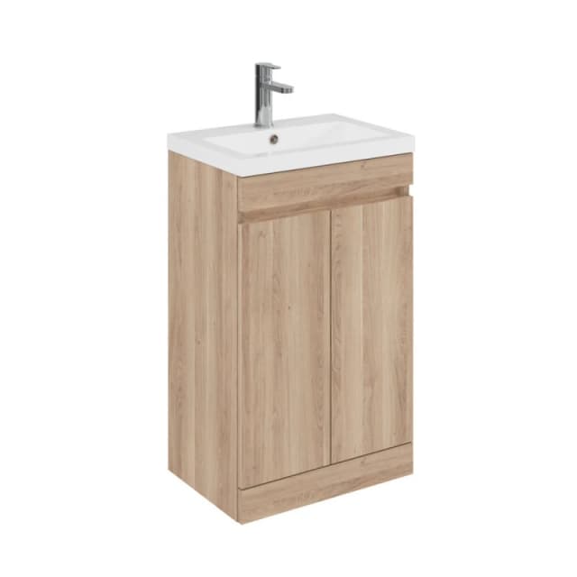 Balterley 500mm Floor Standing 2 Door Unit with Polymarble Basin - Light Oak in Brown Brown Unisex