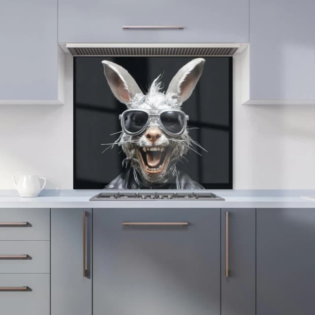 Warren Reed - Designer Funky Rabbit Face With Glasses Kitchen Splashback in Grey Size: 600mm x 750mm Grey Unisex 600mm x 750mm