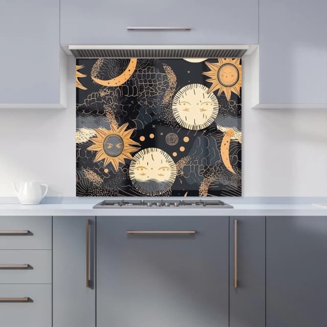 Warren Reed - Designer Gold Sun & Moon Kitchen Splashback in Yellow Size: 600mm x 750mm Yellow Unisex 600mm x 750mm