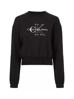 Calvin Klein Cropped Two-tone Monogram Sweatshirt In Black - Size M