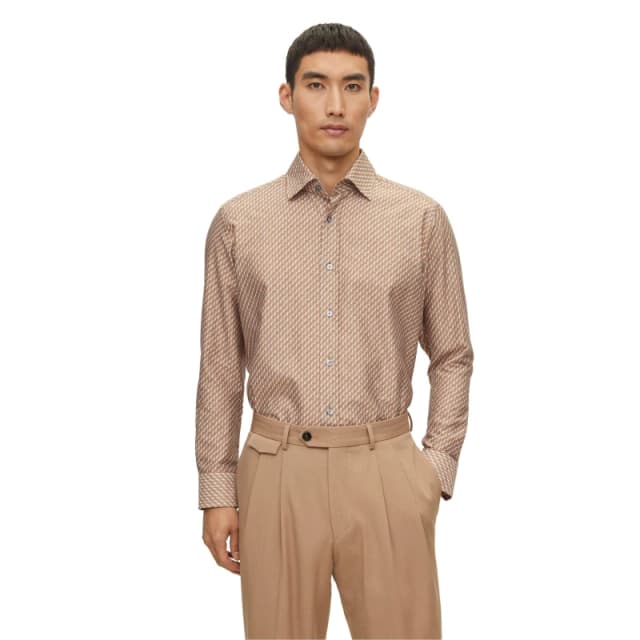 Boss Mens Jim Kent Long Sleeve Plain Shirt Beige male S