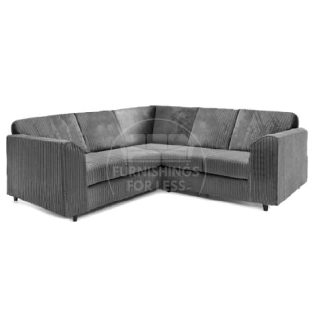 Furnishings For Less UK Ferguson Grey 5 Seater Fabric Corner Sofa L Shaped Jumbo Cord - Full Back