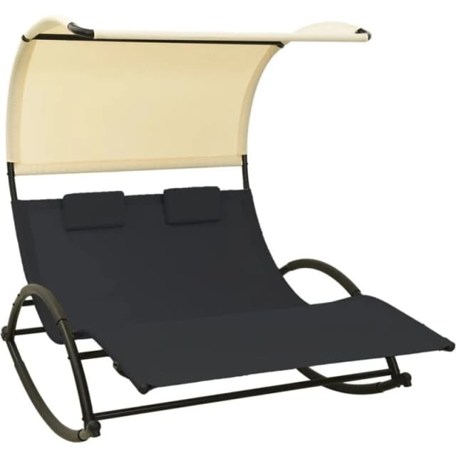 VIDAXL Double Sun Lounger with Canopy Textilene Black and Cream Vidaxl 8720286087008