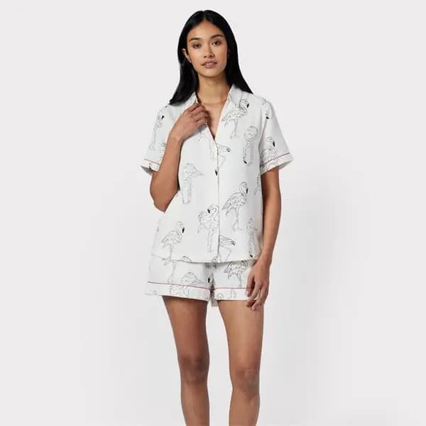 Chelsea Peers ChelsP Flmngo Shrt S Ld43 Short Sleeve Pyjama Sets 8 (XS) White 43076301310