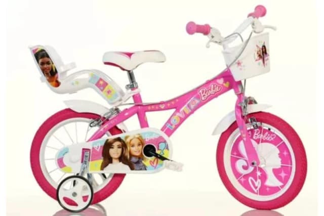 Dino Bikes Barbie Kids Bike with Stabilisers - 14" Wheels Pink