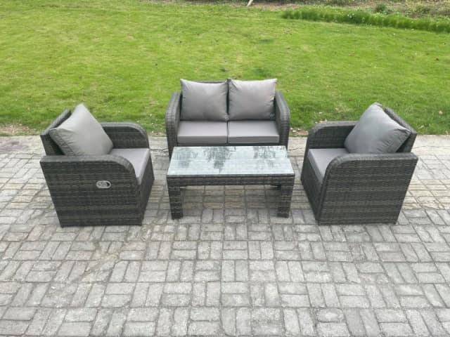 Fimous Outdoor Garden Furniture Sets Wicker Rattan Furniture Sofa Sets with Rectangular Coffee Table Love seat Sofa Dark Grey