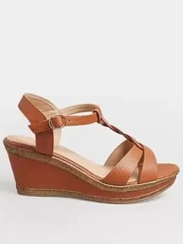 Yours Yours Extra Wide Fit Comfort Cross Plaited Strap Wedge Tan, Brown, Size 4, Women