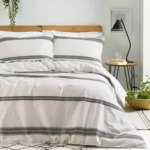The Linen Yard Osman Stripe 100% Cotton Duvet Cover Set, Ecru/Grey, Double