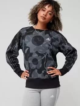 adidas Sportswear Floral Graphic 3-stripes Fleece Sweatshirt - Black/Multi, Black/Multi, Size XS, Women