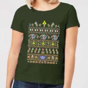 Nintendo Retro Womens Christmas T-Shirt - Forest Green - L