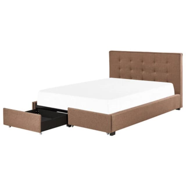 Beliani Bed With Storage Drawers Fabric La Rochelle 180 X 200 Cm (Eu Super King) Brown