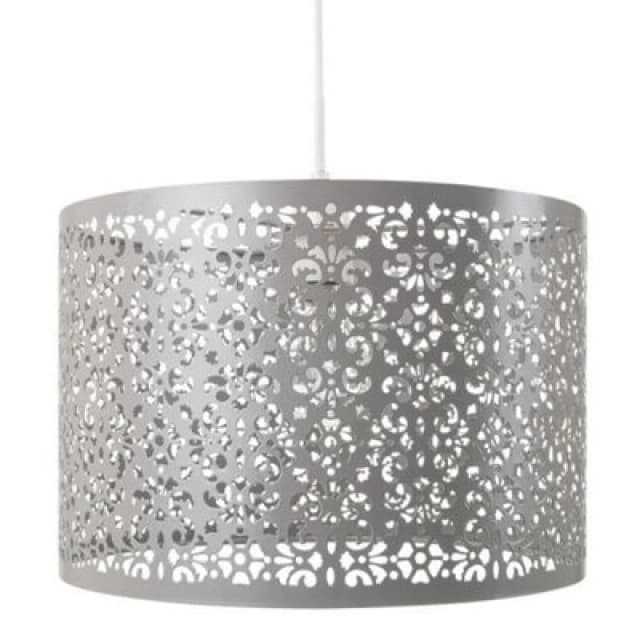 Happy Homewares Moroccan Designed Soft Grey Metal Pendant Light Shade With Floral Decoration