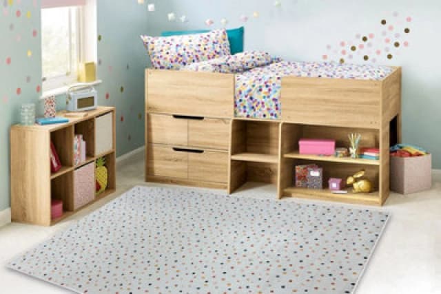 RugsX Bambino 47890 Washing Carpet Dots For Children Anti Slip - White / Brown 80X150 Cm