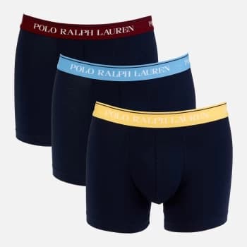 Polo Ralph Lauren Mens 3 Pack Contrast Waistband Boxer Shorts - Wine/Sky/Yellow - L