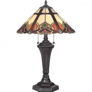 2 Light Table Lamp Vintage Bronze, Tiffany Glass, E27