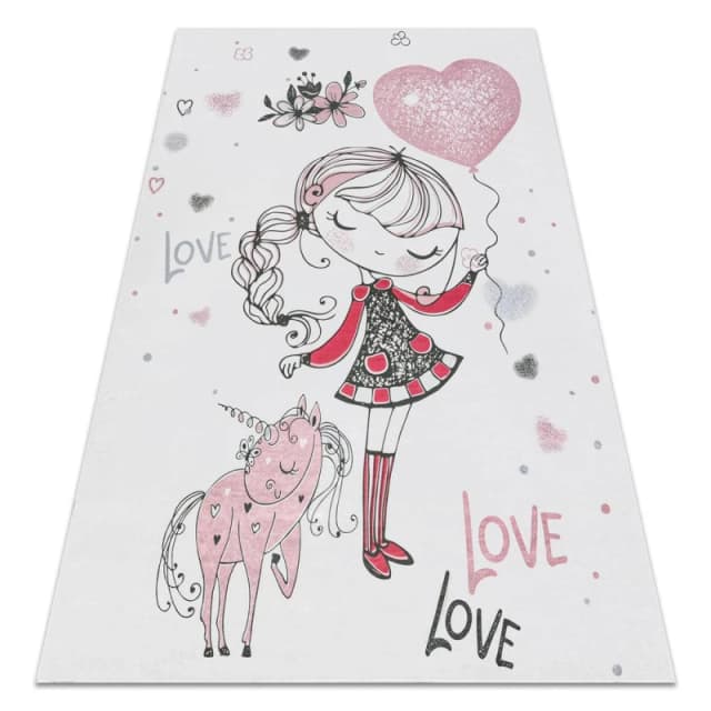RugsX Bambino 2644 Washing Carpet Little Girl, Unicorn For Children Anti Slip - White / 120X170 Cm