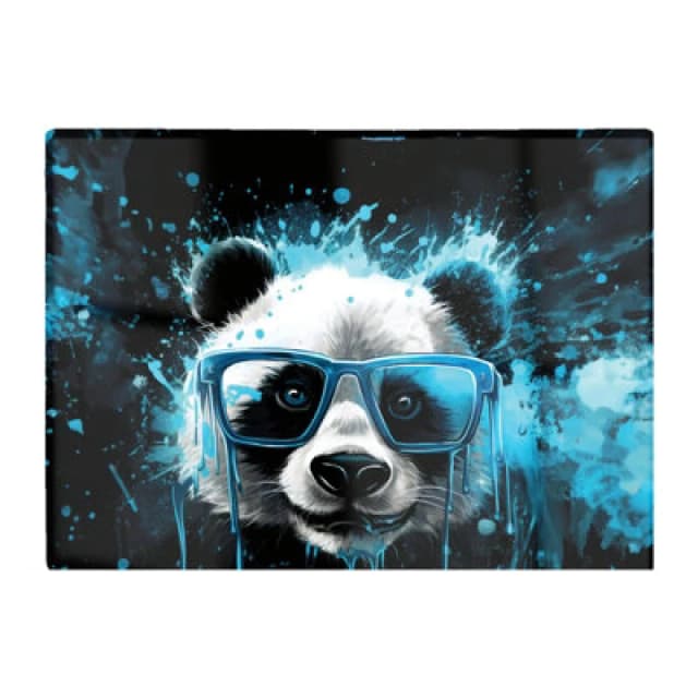 Warren Reed Designer Blue Splashart Panda Face Glass Chopping Board