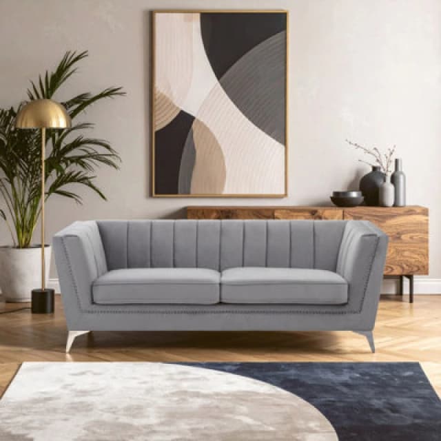 Orsina Hansa Three Seat Grey Velvet Sofa