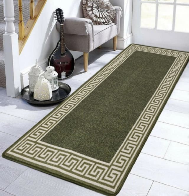 Smart Living Greekey Heavy Duty Machine Washable Hallway Kitchen Non Slip Door Mat in Green Size: 80cm x 300cm Green Unisex 80cm x 300 cm