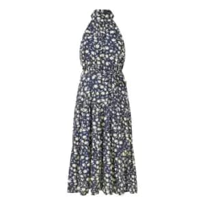 Mela London Navy Halter Neck Floral Midi Dress - Blue