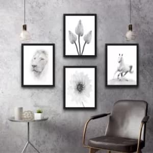 White World Set Multicolor Decorative Framed Painting (4 Pieces)