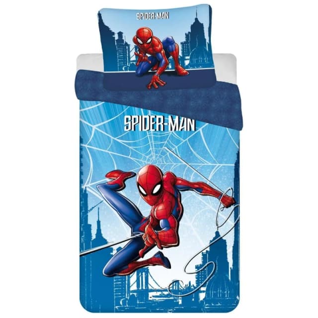 Spider-Man Cotton Duvet Cover Set in Blue Size: Single Blue Unisex Single