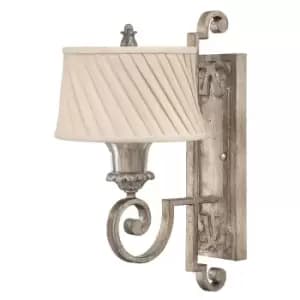 Wall Light Glass Bobesches Ivory Pleated Fabric Shade Silver Leaf LED E27 75W