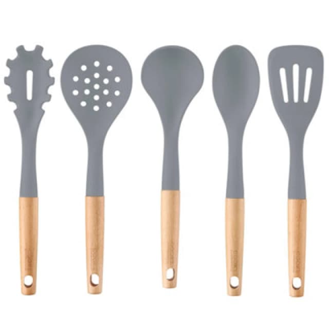 Cooks Professional 5 Piece Silicone Utensil Set - Kitchen Cooking Spoons, Ladle & Spatula Tools - Grey