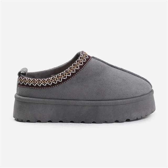 Where's That From 'Freeze' Flatform Embroidered Low Ankle Slipper Boots Grey