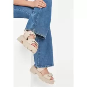 Missguided Quilted Velcro Platform Sandals - Cream
