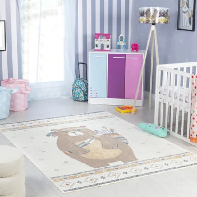 Livabliss Kids Machine Washable Beige/brown Bedroom Oursigene Area Rug 160 X 213cm - Easy Care, Soft & Safe Rug For Kids Spaces
