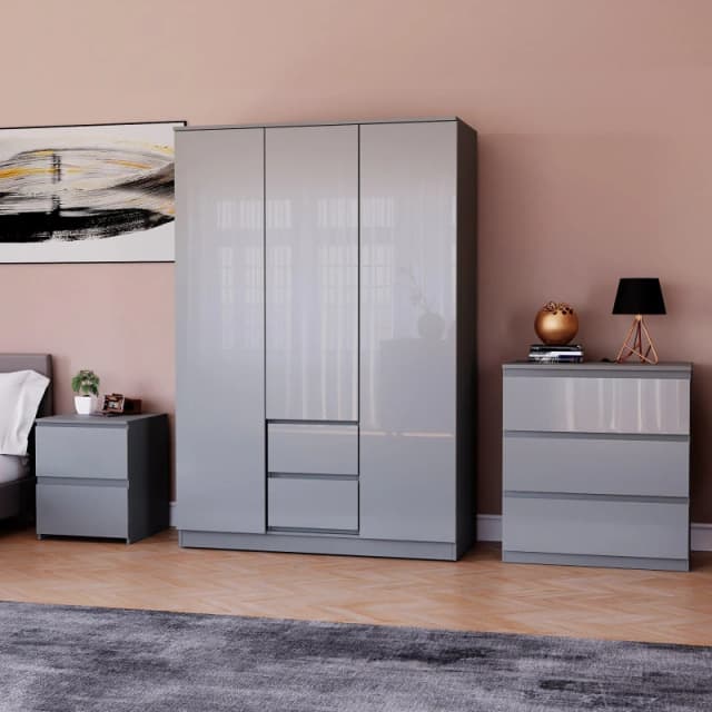Lassic Vida Designs Glinton Gloss 3 Piece Bedroom Set 6 Grey unisex 3 Piece