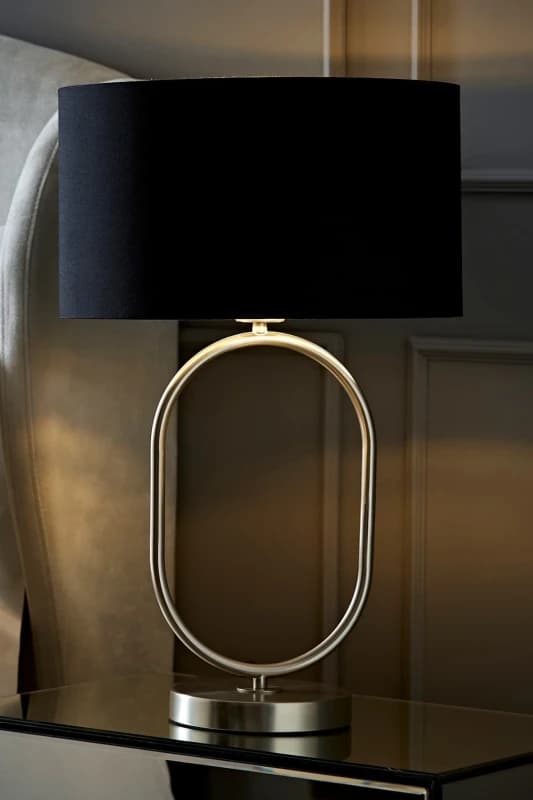 ValueLights ValueLights Antonia Fabric with Chrome Drum Shade Brushed Chrome Oval Table Lamp in Black One Size Unisex 5059406064777