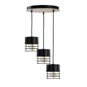 Casa Cluster Pendant Ceiling Light Black, Wood, 32cm, 3x E27