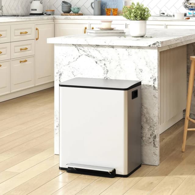 HOMCOM 2 x 25L Double Kitchen Bin, Pedal Bin with Soft-Close Lid, Silver Silver Unisex