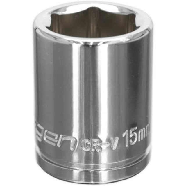 Loops 15mm Chrome Plated Drive Socket - 3/8" Square Drive - High Grade Carbon Steel Metallics