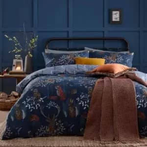 Furn. Forest Fauna Single Duvet Cover Set Cotton Navy