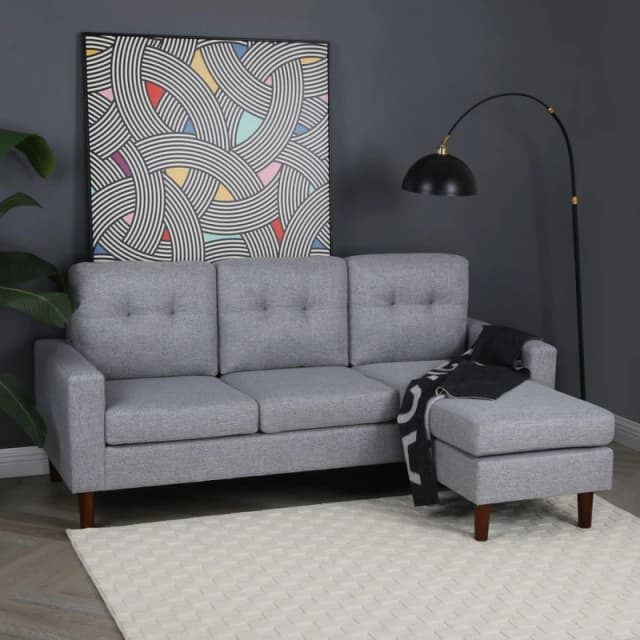 Home Garden Direct Pisa Small Corner Sofa with Reversible Chaise - Soft Woven Fabric Grey Size: 3 Seater Grey Unisex 3 Seater