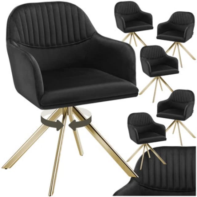 tectake Armchair Lona Set Of 6 - Black/Gold in Black Size: 6 Pack Black Unisex 6 Pack