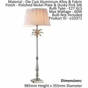 Table Lamp Polished Nickel & Dusky Pink Silk 60W E27 Bedside Light e10371