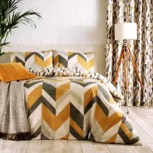 Renovate Geometric Tiled Duvet Cover Set Charcoal/Gold, Charcoal/Gold / Double